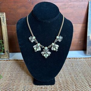 J. Crew Green Yellow Rhinestone Crystal Statement Necklace Adjustable Length